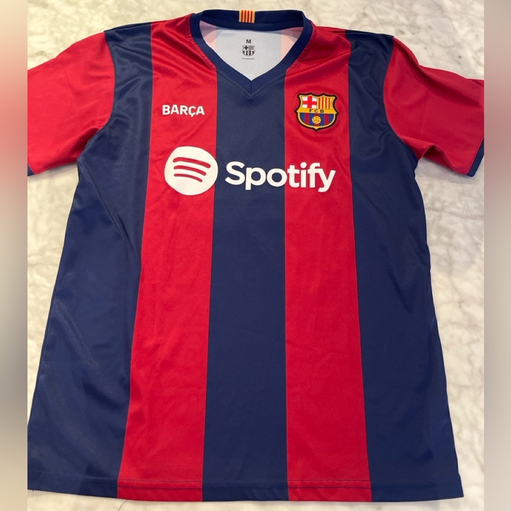 MEN’S FC BARCELONA LEWANDOWSKI #9 HOME JERSEY, M, SPOTIFY SPONSOR, UNHCR EDITION